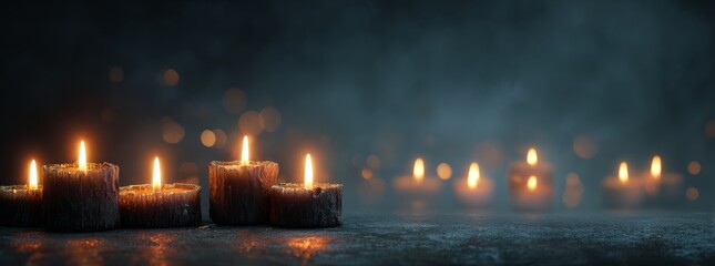 Beautiful background with candles and glowing lights, creating an atmosphere of christmas.