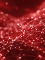 abstract connected dots on bright red background technology concept no logos no brands ar 34