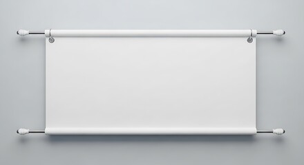 Blank white scroll mockup hanging on a wall, offering a versatile space for showcasing artwork, announcements, or personalized messages