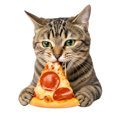Tabby Cat Eating Pizza Slice  Feline Food Enjoyment