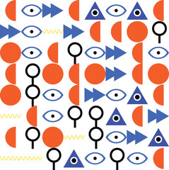 Geometric pattern with eyes and arrows