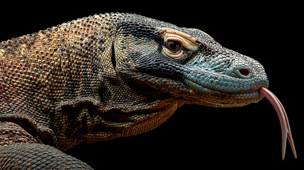 Close-up of Komodo Dragon Head with Tongue Out lizard
