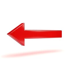 Red arrow pointing left isolated on white background with shadow effect