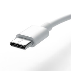 White usbc cable connector isolated on white background closeup view