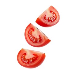 Three slices of fresh red tomato isolated on white background