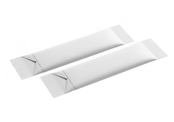 Two white sachets isolated on transparent background