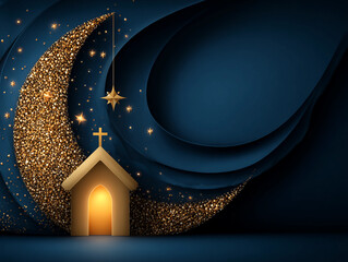 Church and star on the moon with sparkles during night time