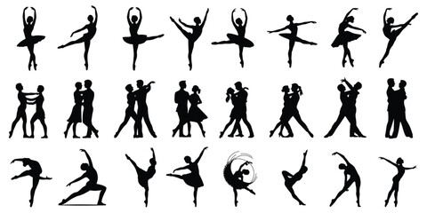 Vector silhouettes of people and dancing women illustration