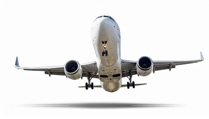 Obraz premium commercial passenger airplane in flight isolated on white background