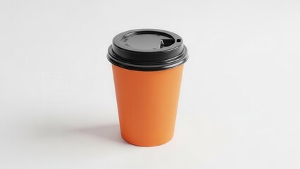 Orange Paper Coffee Cup with Black Lid Mockup