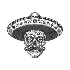 Skull mexican sombrero isolated