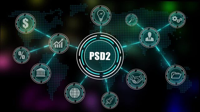 Global Financial Technology Network with psd2  Currency Symbol and Digital Icons Indian Rupee finance. 4K VIDEO 