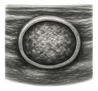 Encapsulated thyroid nodule with varied texture seen on ultrasound.