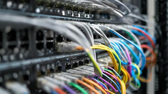 Technician adjusting network cables in a medium shot demonstrating handson management of content delivery networks ensuring efficient web content distribution worldwide.
