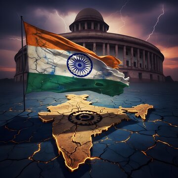 Cracked Maps & Flags of Pakistan, US, UK, India &ndash; Dramatic Symbolic 4K Background