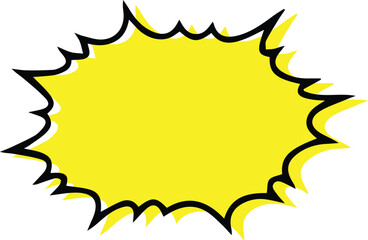 yellow comic book burst starburst explosion shape with black outline for promotions isolated on white background.