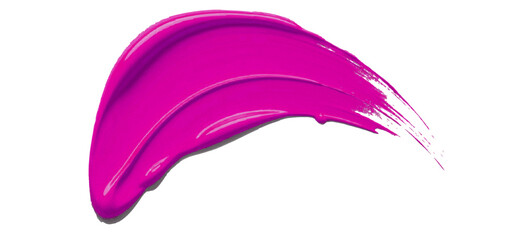 Vibrant Magenta Brush Stroke Fluid Pink Paint Arch Across White Canvas.