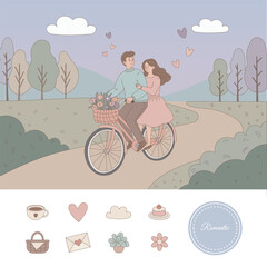 Couple Riding Bicycle in Park