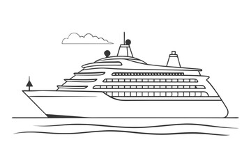 Massive Passenger Liner Sea Voyage Line Drawing