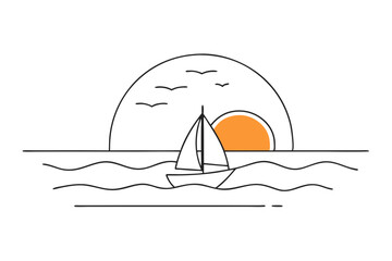 Serene Ocean Horizon with Sailing Boat Sketch
