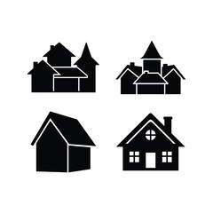 Four different house silhouettes isolated on white background, Vector, illustration