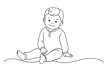 Cute Baby Playing on Floor Outline Sketch