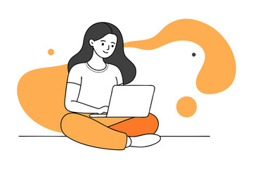 Female Professional Working on Laptop Sketch