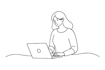 Woman Using Portable Computer Line Illustration
