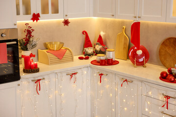 Stylish kitchen with Christmas decor. Interior design