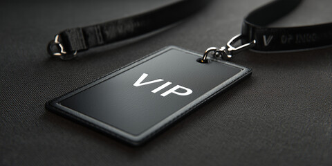 VIP identification badge on a black background with lanyard  