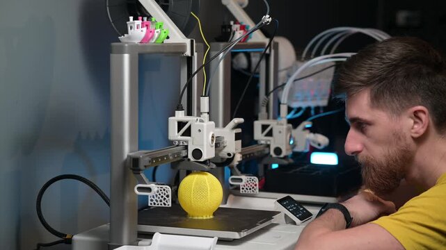 3D printer. Blank Empty 3D printer. 3D printer not working. Blank clean 3D printer desktop without printing process.