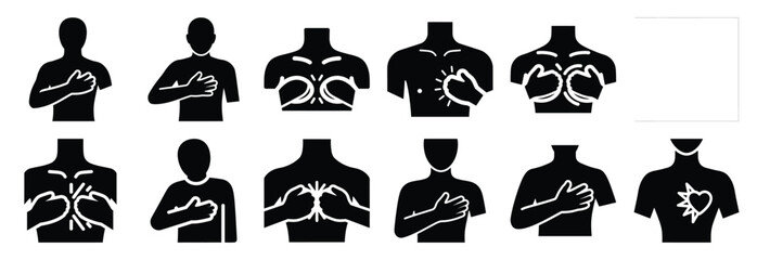set of chest pain silhouette icon vector illustration isolated on white background