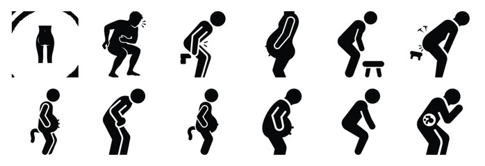 set of constipation silhouette icon vector illustration isolated on white background