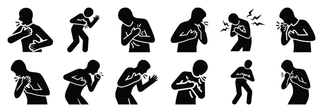 set of asthma attack silhouette icon vector illustration isolated on white background