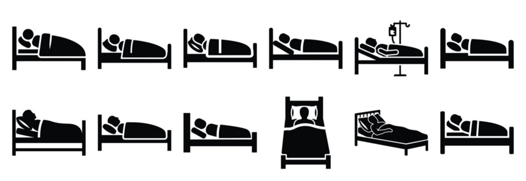 set of bedridden patient silhouette icon vector illustration isolated on white background