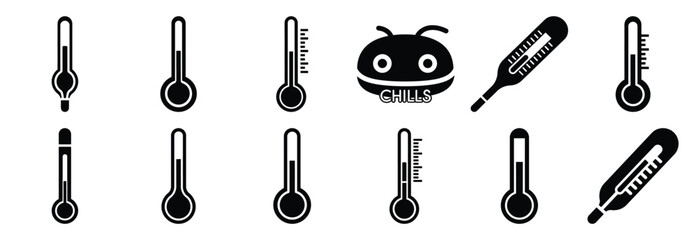 Obraz premium set of fever thermometer silhouette icon vector illustration isolated on white background