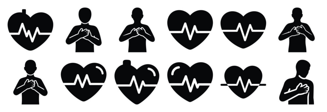 set of heart attack silhouette icon vector illustration isolated on white background