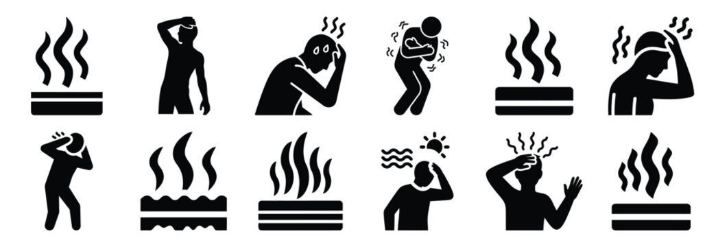 set of heat stroke silhouette icon vector illustration isolated on white background