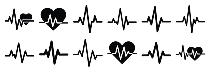 set of irregular heartbeat silhouette icon vector illustration isolated on white background