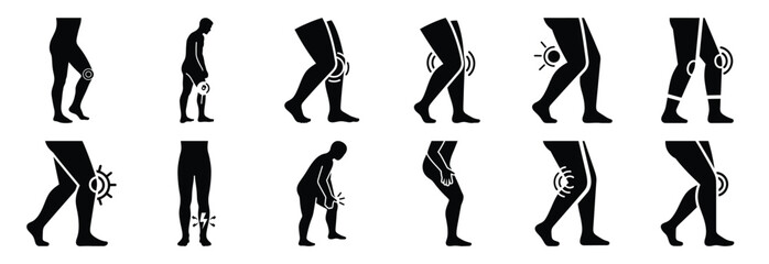 set of leg pain silhouette icon vector illustration isolated on white background