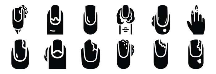 set of nail infection silhouette icon vector illustration isolated on white background