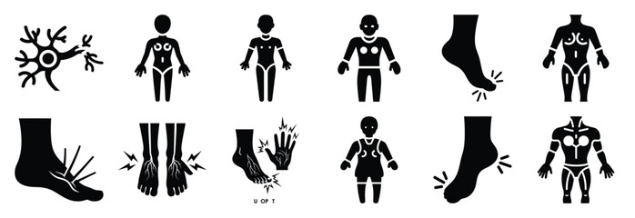 set of neuropathy silhouette icon vector illustration isolated on white background