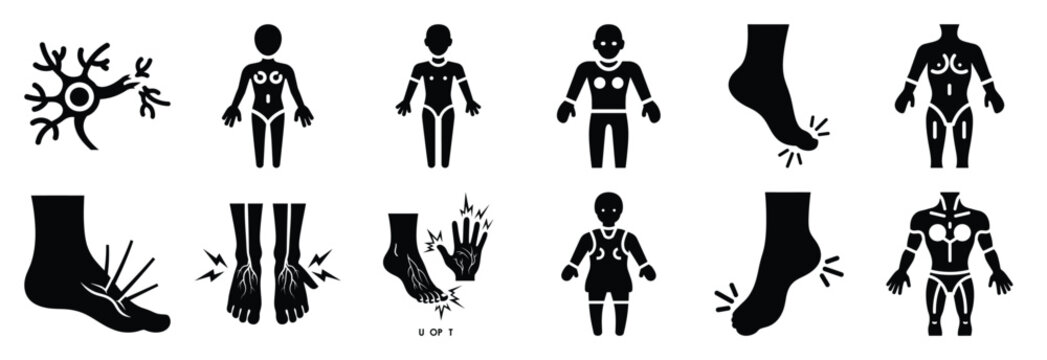 set of neuropathy silhouette icon vector illustration isolated on white background