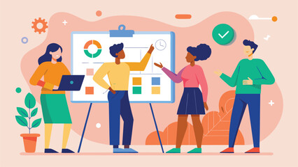 a diverse team collaboratively brainstorms ideas in a modern office environment utilizing a whiteboard and digital tools for strategic planning high quality professional detailed © LailaArtworks