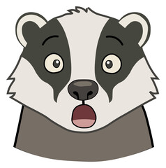 Badger emotions: surprised or shocked cartoon badger head © O.Hetmanenko