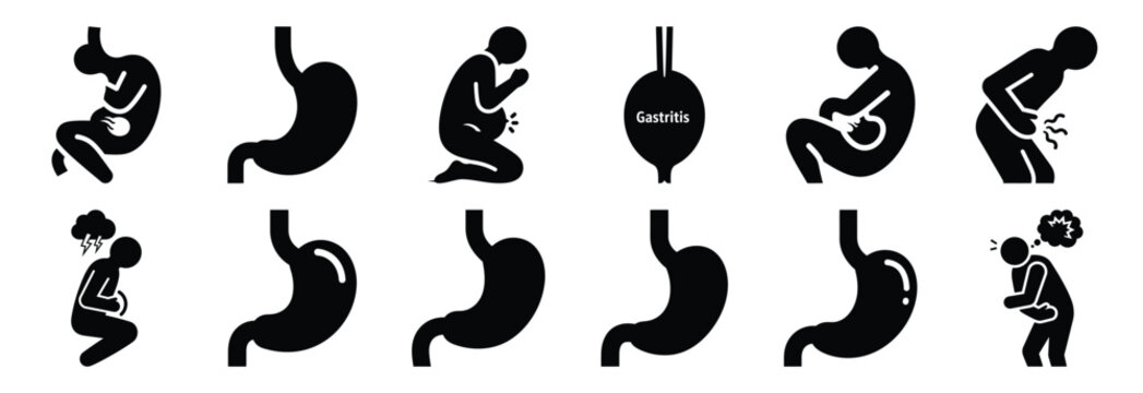 set of stomach flu silhouette icon vector illustration isolated on white background