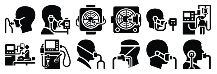 set of ventilator support silhouette icon vector illustration isolated on white background