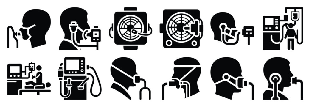 set of ventilator support silhouette icon vector illustration isolated on white background
