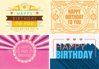 Vintage Style Happy Birthday Card Set