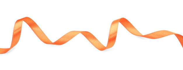 Beautiful orange ribbon isolated on white, top view